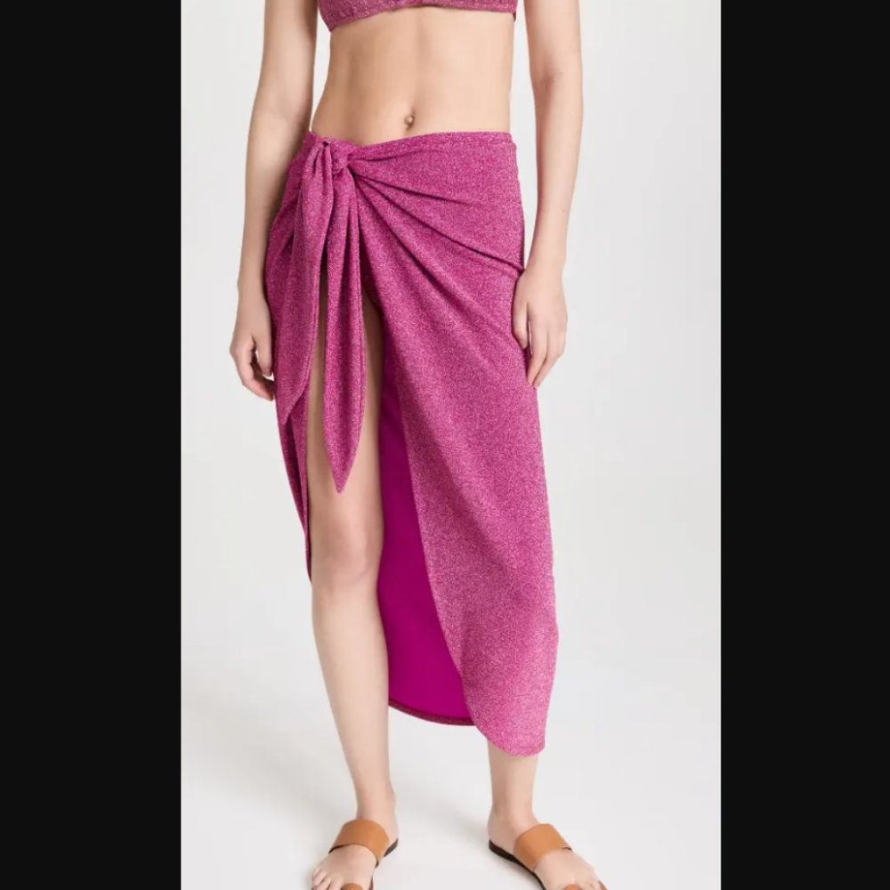 Good American NEW XS-XL Size 0-4 Pink Sparkle Glitter Tie Sarong Beach Summer